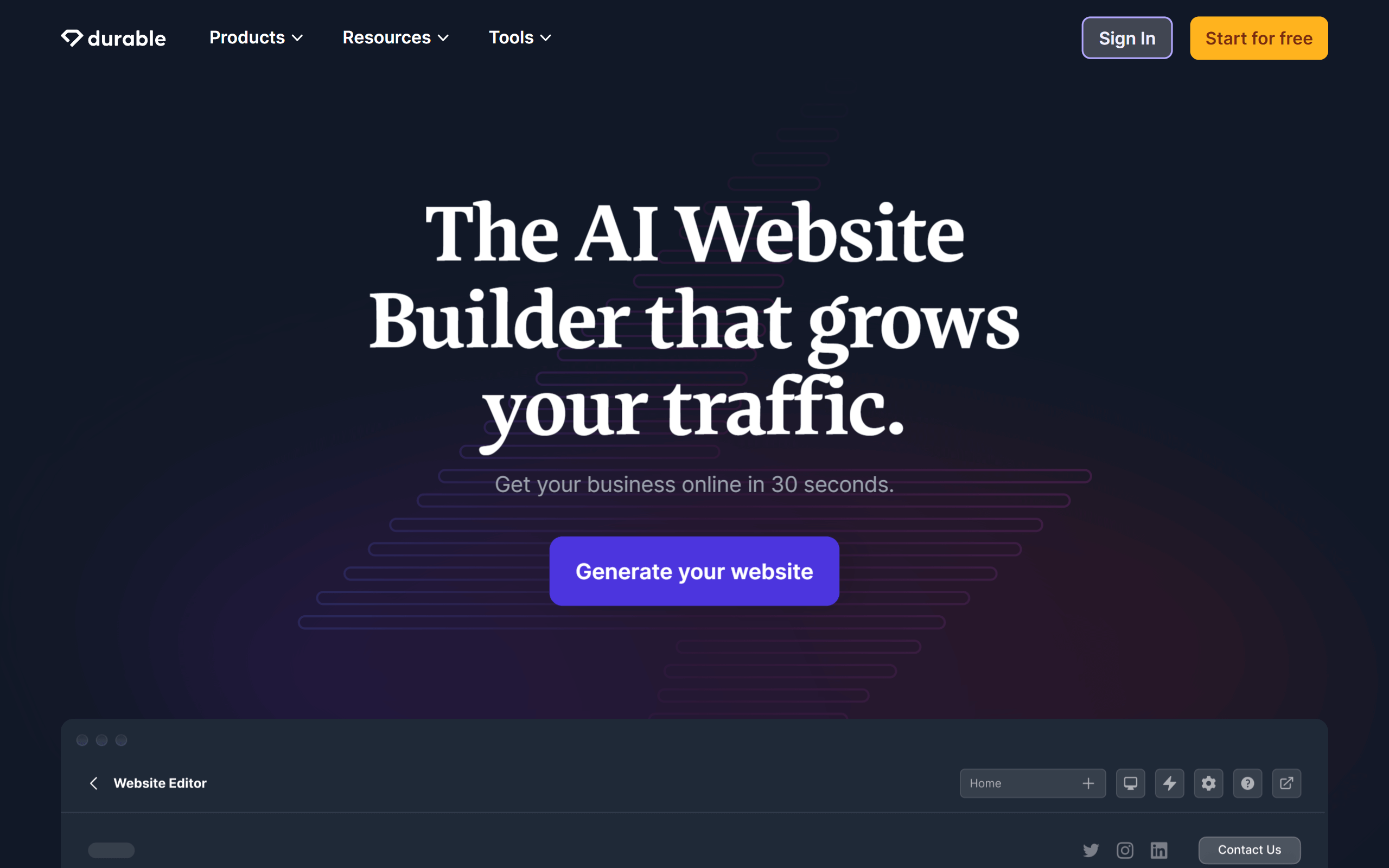 Durable AI website builder